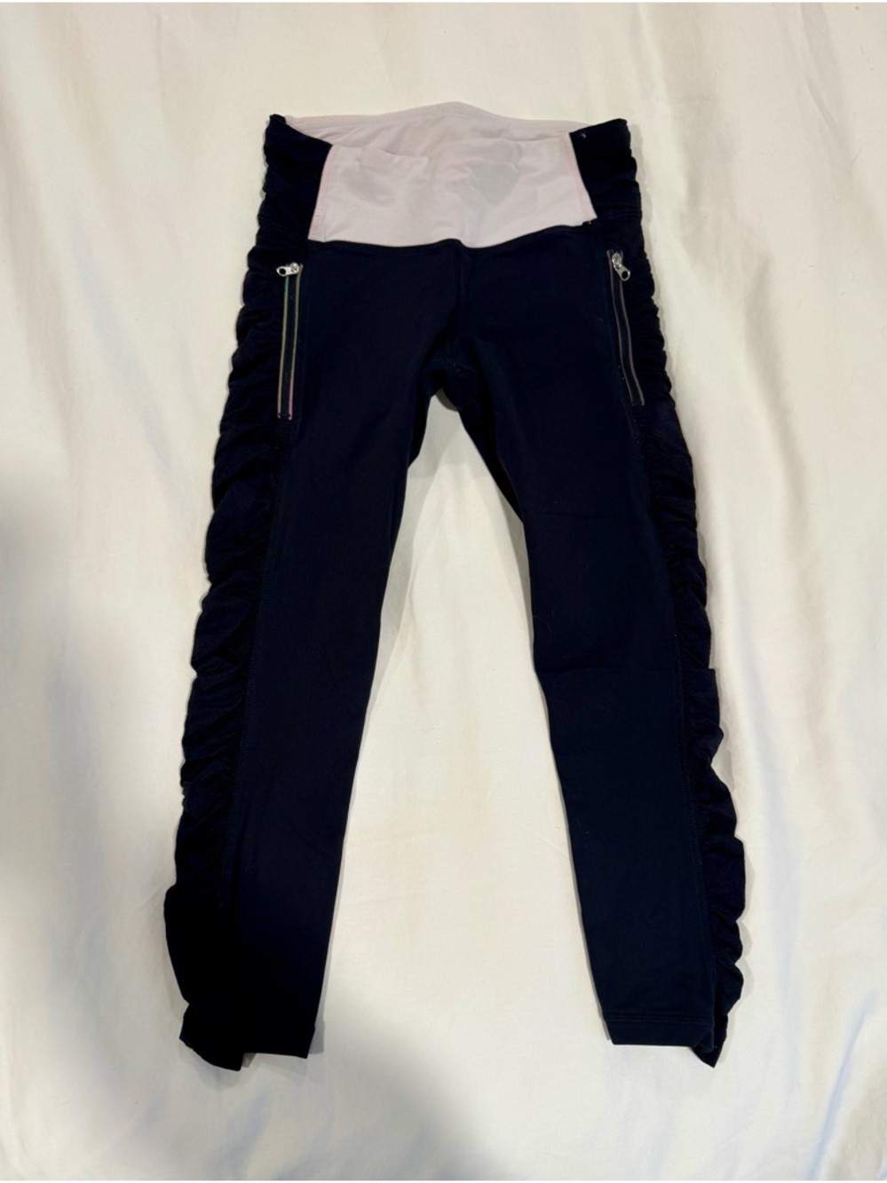 lululemon athletica Black Leggings with Pink Waistband and Ruched Side Panels
